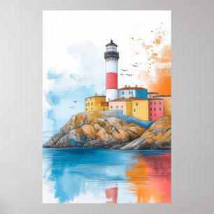 Poster Ilustração do Lixo Costeiro Desenho do Pastel