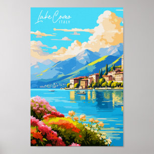 Poster ilustração do local da viagens vintage Lago Como I