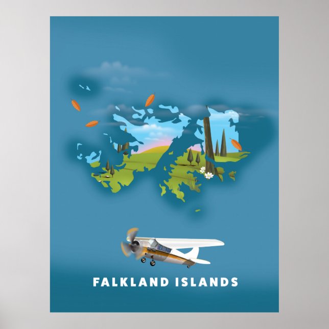 Poster Ilustração do mapa das ilhas Falkland (Frente)