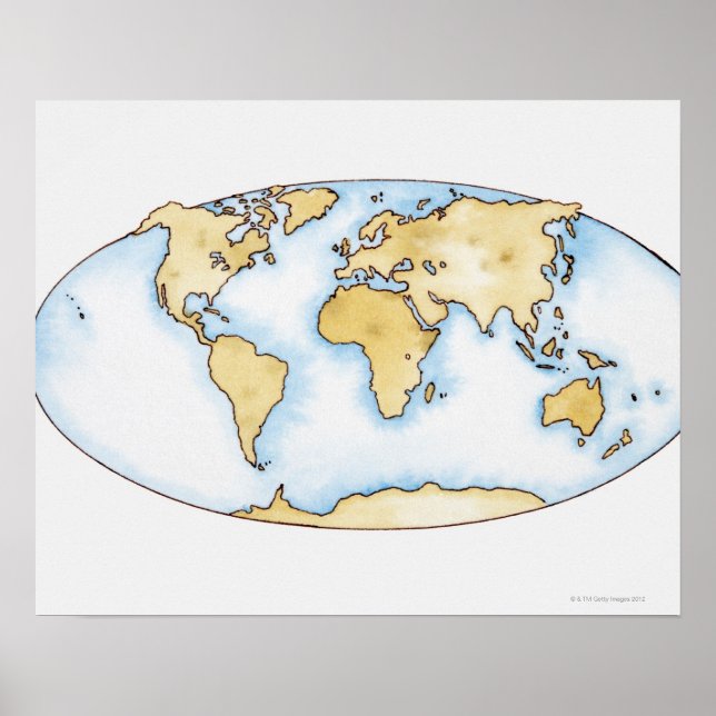Poster Ilustração do mapa mundial (Frente)