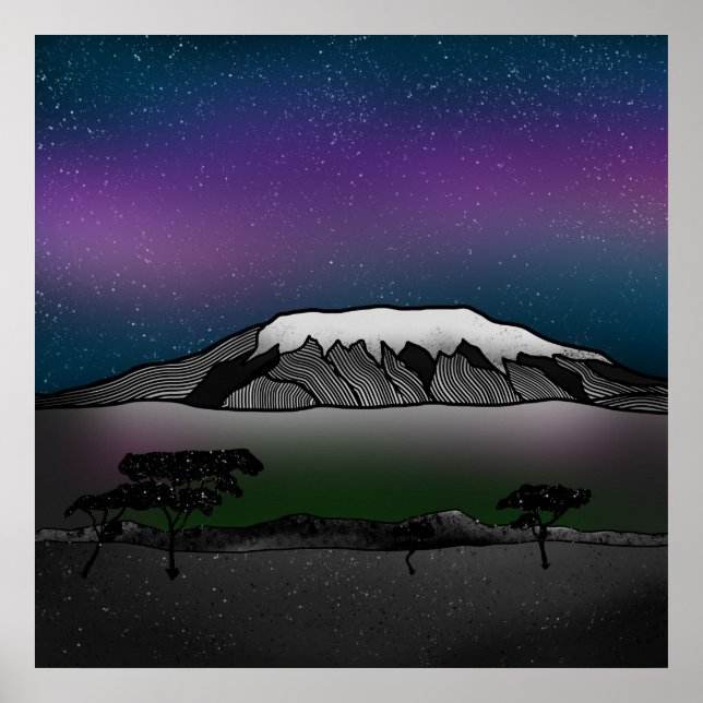 Pôster Ilustração do Monte Kilimanjaro (Frente)