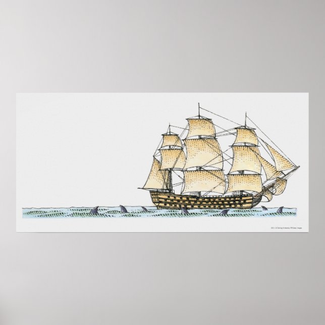 Pôster Ilustração do navio de guerra do final do século X (Frente)