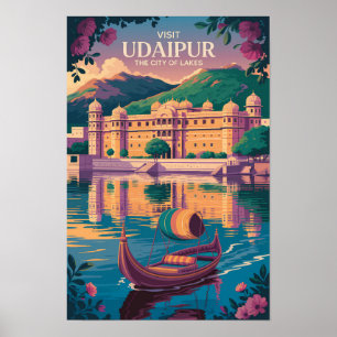 Poster Ilustração do Palácio da Cidade de Udaipur, Índia,