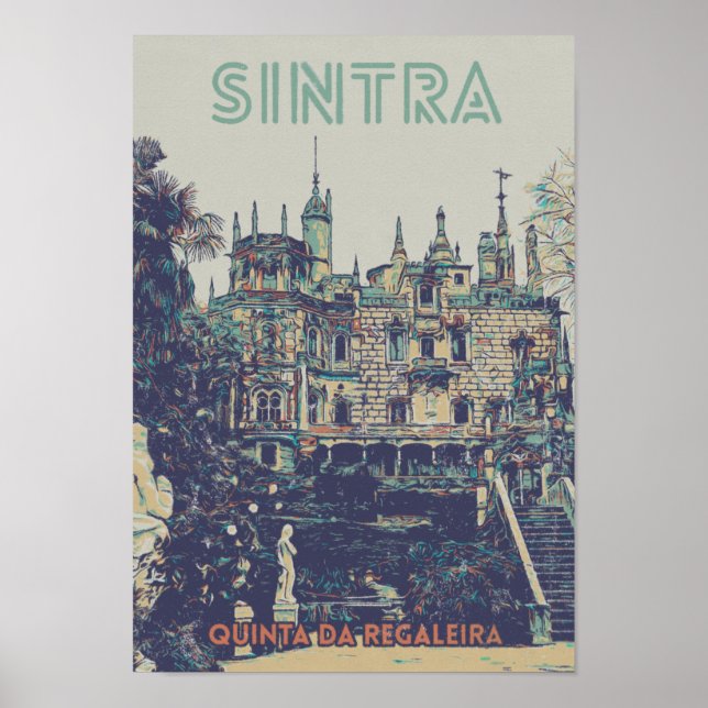Poster Ilustração do Palácio Sintra Regaleira Portugal (Frente)