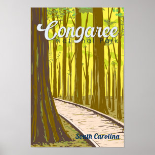 Poster Ilustração do Parque Nacional Congaree Viagem Vint