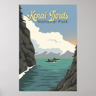 Poster Ilustração do Parque Nacional Kenai Fjords Arte de