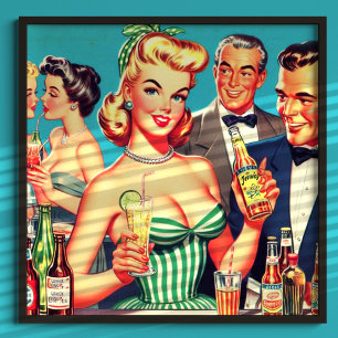 Poster Ilustração do Partido Cocktail Retro