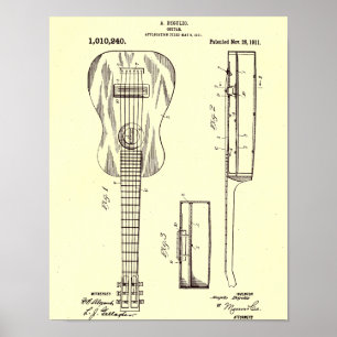 Poster Ilustração do Patente de Guitarra Vintage 1911