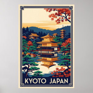 Poster Ilustração do Pavilhão Dourado Vintage de Kyoto Ja