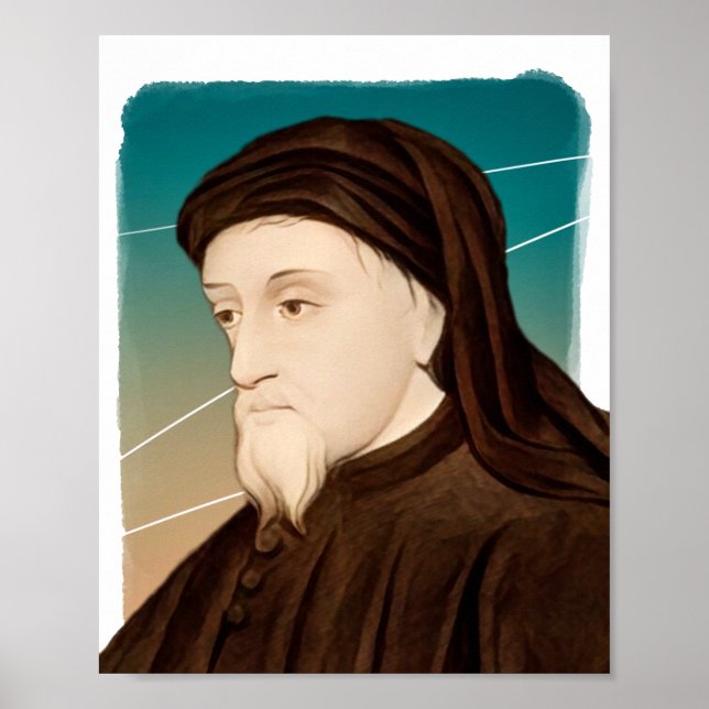 Poster Ilustração do poeta inglês Geoffrey Chaucer (Frente)
