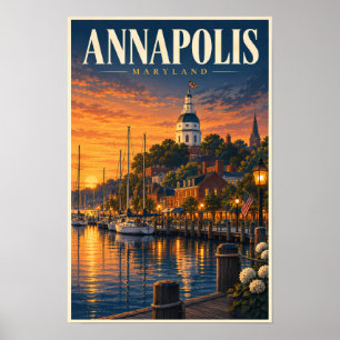 Poster Ilustração do pôr do sol em Annapolis Maryland Art