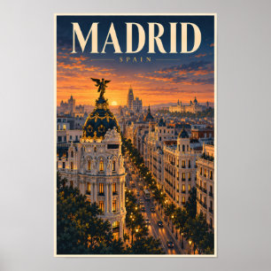 Poster Ilustração do Pôr do Sol em Madrid Espanha Arte de
