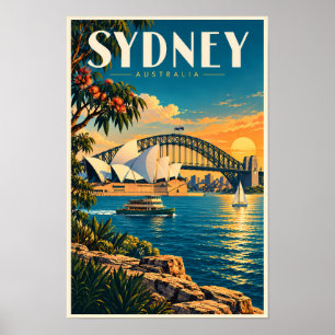 Poster Ilustração do pôr do sol em Sydney Austrália Arte