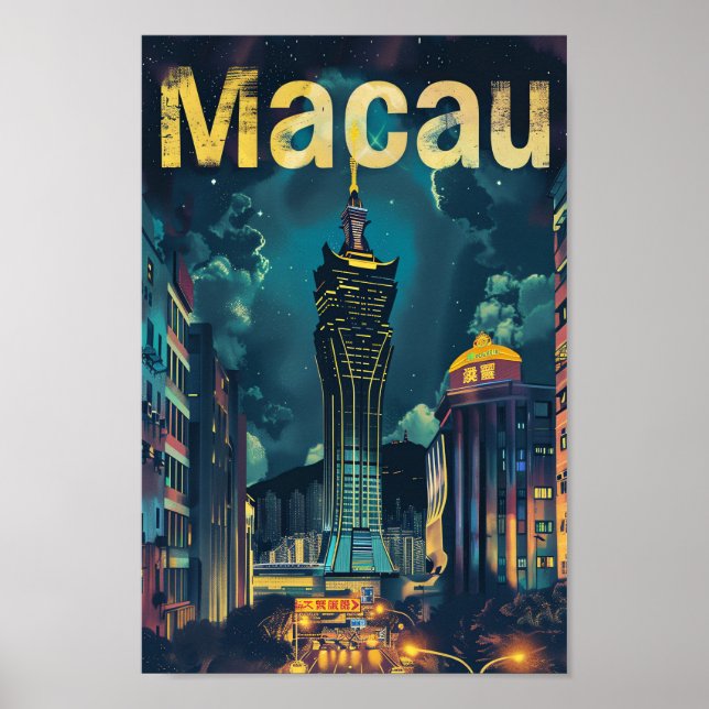 Poster Ilustração do Retro-Viagem da China em Macau (Frente)