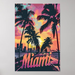 Poster Ilustração do Retro-Viagem da Miami Florida
