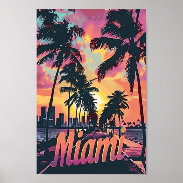 Poster Ilustração do Retro-Viagem da Miami Florida (Frente)