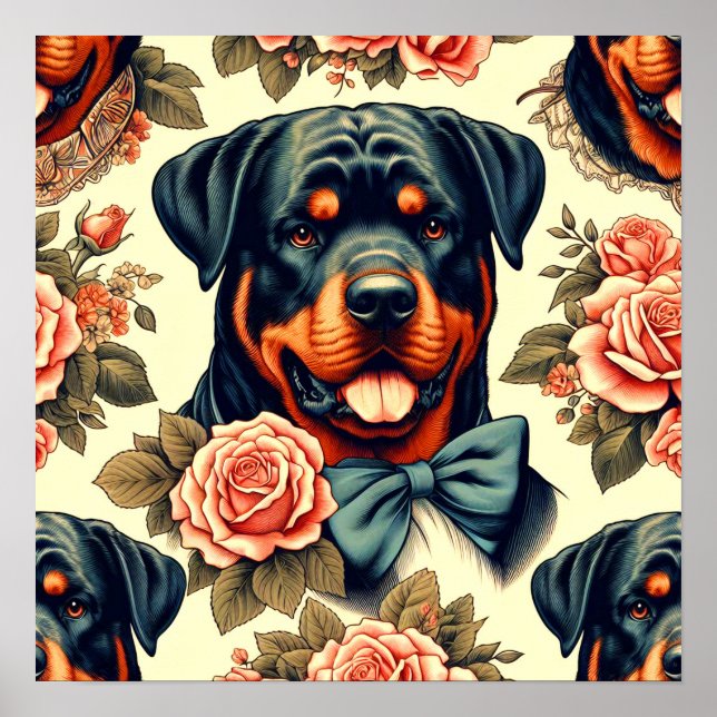 Poster Ilustração do Rottweiler Retro (Frente)