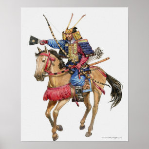 Pôster Ilustração do samurai a cavalo