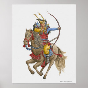 Poster Ilustração do samurai a cavalo que guardara o ar