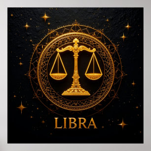 Poster Ilustração do Signo Zodíaco Libra Dourada