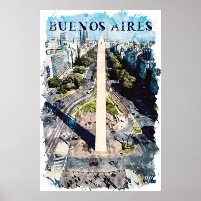 Poster Ilustração do Skyline Buenos Aires Argentina (Frente)