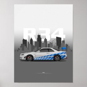 Poster Ilustração do Skyline R34 de Desempenho Japonês