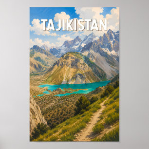 Poster Ilustração do Tajiquistão Viagem Arte Vintage