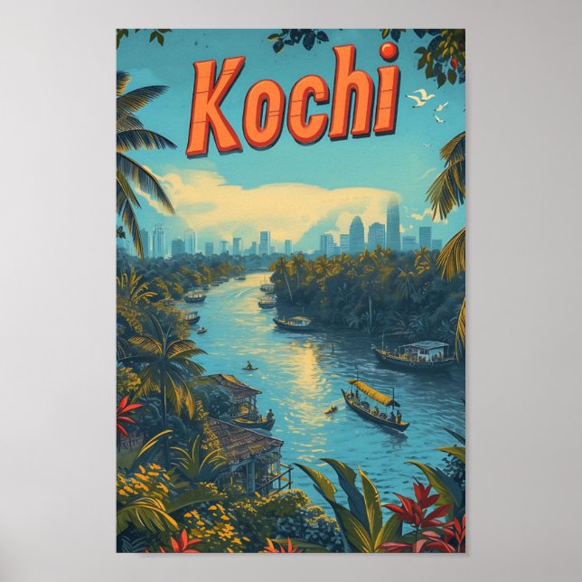 Poster Ilustração do Viagem de Arte de Kochi Kerala India (Frente)