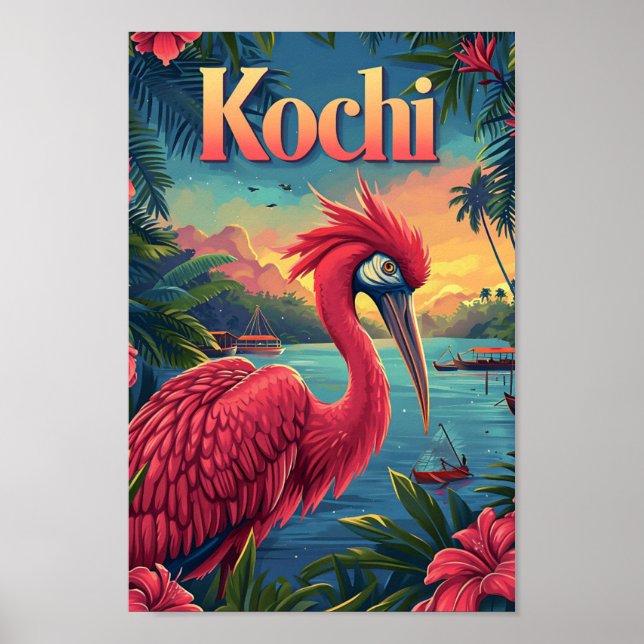 Poster Ilustração do Viagem de Arte de Kochi Kerala India (Frente)