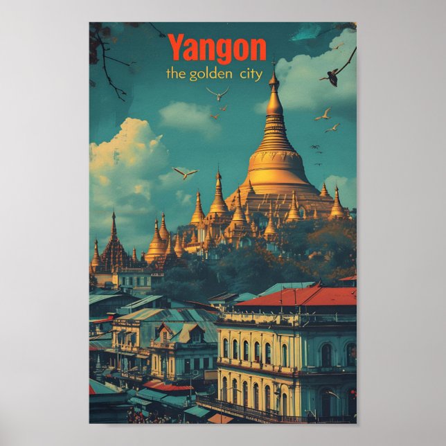 Poster Ilustração do Viagem de Arte Imagem de Yangon Myan (Frente)
