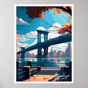 Poster Ilustração do Viagem de Vintage do Brooklyn Nova Y