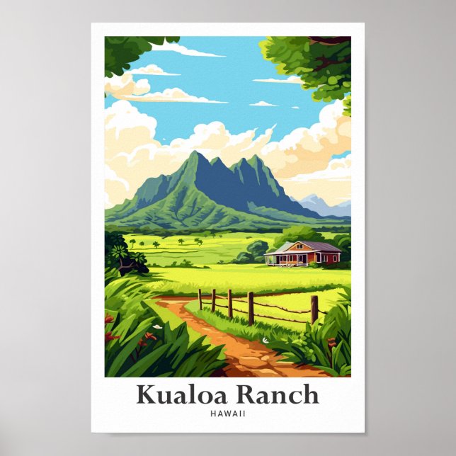 Poster Ilustração do Viagem Potrait de Kualoa Ranch Hawai (Frente)