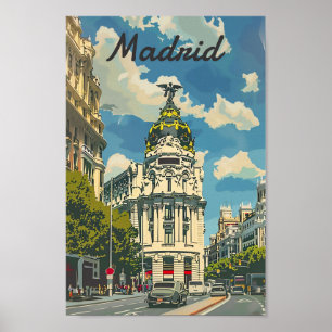Poster Ilustração do Viagem Retroativo da Espanha Madrid