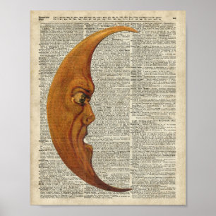 Pôster Ilustração do vintage da cara de lua de Mistycal