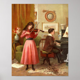 Poster Ilustração do vintage da música em casa