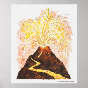 Pôster Ilustração do vulcão que entra em erupção