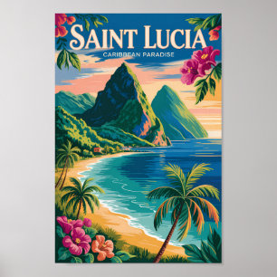 Poster Ilustração dos Pitons de Santa Lúcia Arte de Viage