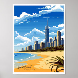 Poster Ilustração Dourada de Viagem de Vintage na Austrál