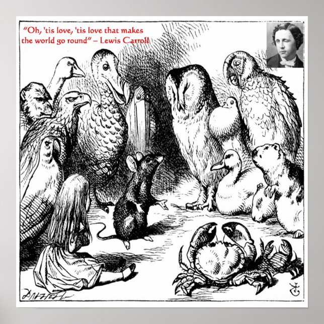 Pôster Ilustração e citação de Lewis Carroll (Frente)