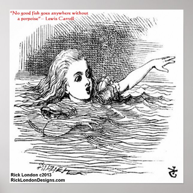 Poster Ilustração e Citação de Lewis Carroll Looking Glas (Frente)