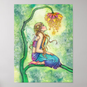Poster Ilustração em Aquarela da Fada das Flores A Sonhad