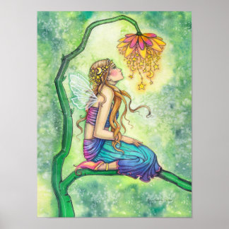 Poster Ilustração em Aquarela da Fada das Flores A Sonhad