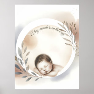 Poster Ilustração em Aquarela de Bebê Adormecido