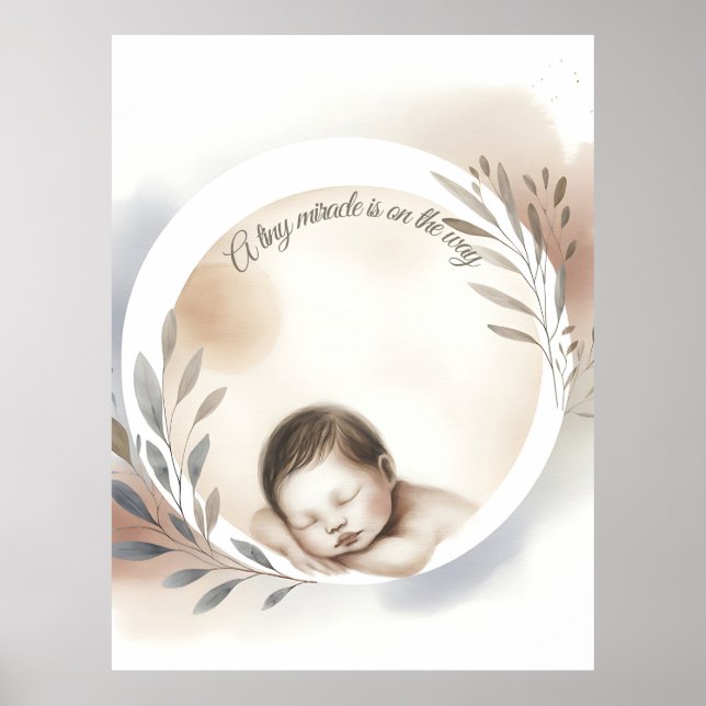 Poster Ilustração em Aquarela de Bebê Adormecido (Frente)