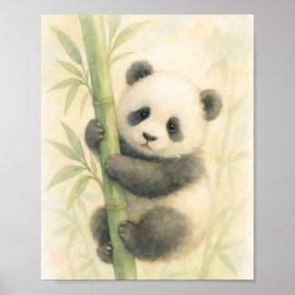 Poster Ilustração em Aquarela de Filhote de Panda no Bamb