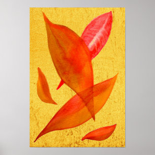 Poster Ilustração em aquarela de folhas de outono laranja