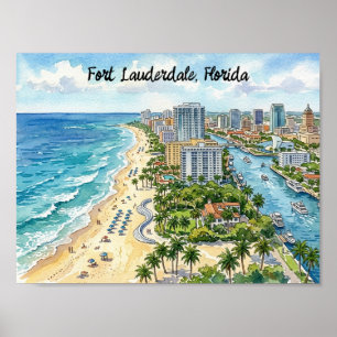 Poster Ilustração em Aquarela de Fort Lauderdale Flórida
