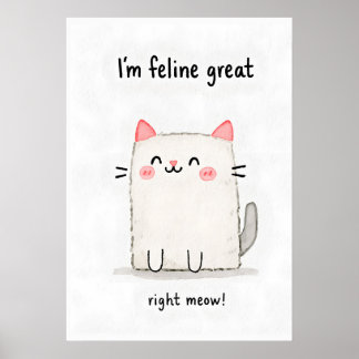 Poster Ilustração em Aquarela de Gato Sorridente Fofo
