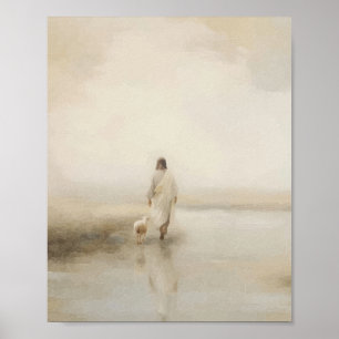 Poster Ilustração em aquarela de Jesus caminhando com cor