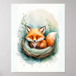 Poster Ilustração em Aquarela de uma Raposa Pacífica Desc